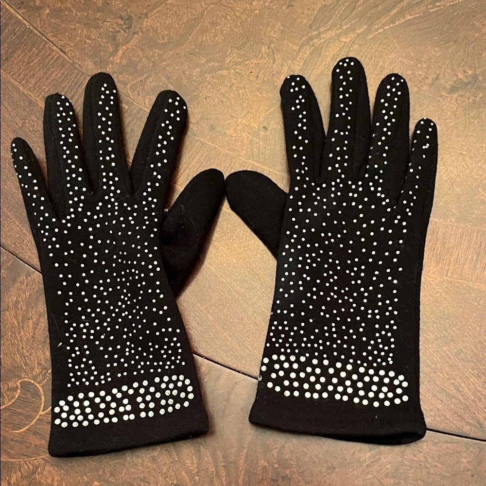 David and Young Black Gloves with Rhinestone Accents